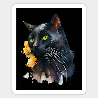 Black Cat Watercolour art Magnet